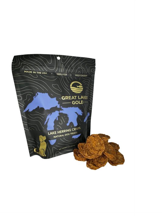 Great Lakes Gourmet Dehydrated Fish Dog Treats - Lake Herring Crisps - All-Natural Pet, Single Ingredient, Grain Free, Real Fish, 8oz Bulk