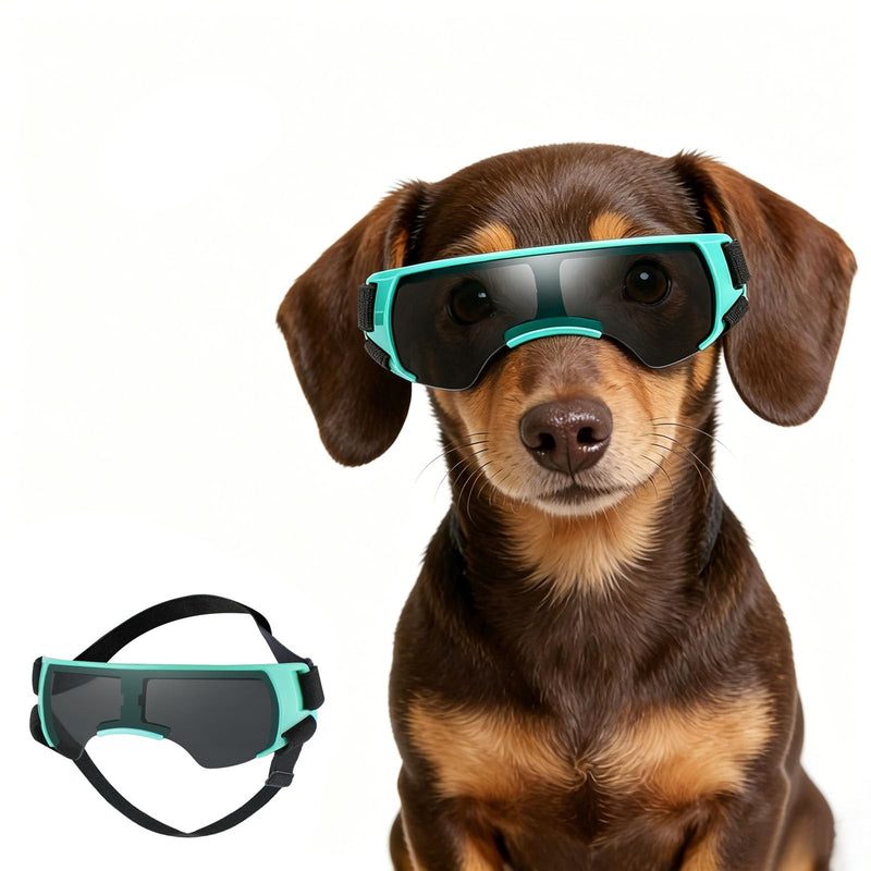 ENJOYING Dog Sunglasses Small Breed, Anti-UV Puppy Goggles for Small Dogs, Windproof Outdoor Dog Eye Protection for Driving Biking, Adjustable Head & Chin Straps, Cute Blue