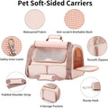 FUKUMARU Cat Carrier, 4 Mesh Windows Small Dog Carrier, 4 Storage Pockets Cat Travel Bag, Under 15 lb Airline Approved Pet Carrier, Rollable Cover for Nervous Cats, Pink