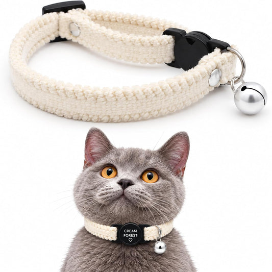 Cat Collar Breakaway with Bell, Double-Layer Ultra Soft Velvet Kitten Collar for Small Cats & Petite Dogs, Friction-Free Anti-Hair Loss Design, Adjustable 7.87"-11.78", Brown & White Options