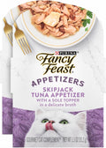 Fancy Feast Purina Appetizers Lickable Grain Free Wet Cat Food Topper Skipjack Tuna Appetizer with Sole - 1.1 oz. Trays,