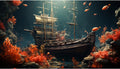 Pirate Shipwreck Aquarium Background Under The Sea Coral Reefs Fish Tank Background Underwater Sunken Ship Landscape Ter