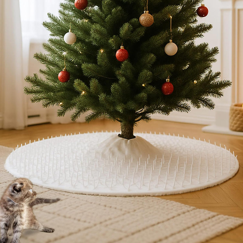 Christmas Cat Proof Tree Skirt Kit with Soft White Tree Skirt, Prickle Mat