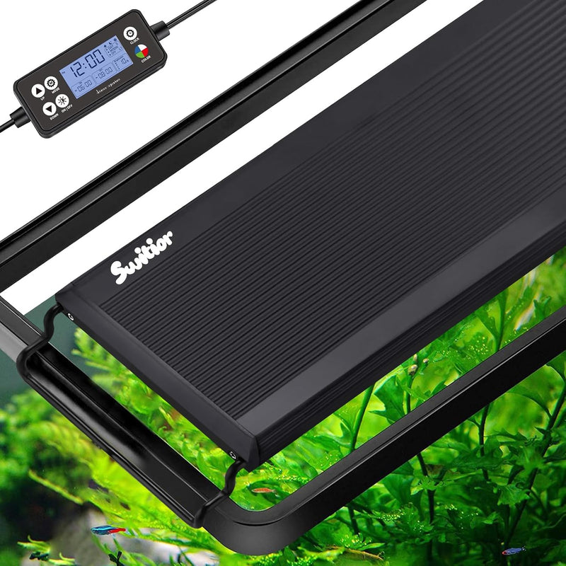 24/7 LED Aquarium Light, IP68 Waterproof Extendable Bracket Fish Tank Light with Timer, 7 Colors, 10 Level Adjustable Br