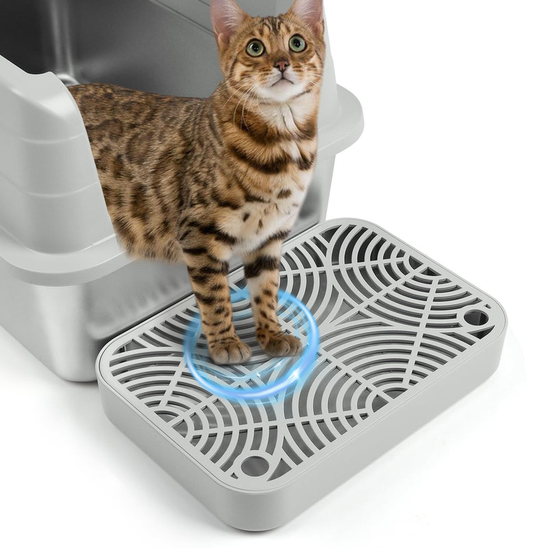 Bartuke Cat Litter Box Ramp, Litter Box Step Mat with Filter Function Cat Stair for Litter Box, Easy to Clean, 11.8''x 8.2''x 2'' Cats Pedal Step Stool Ideal for Kitten & Elderly Cats (Light Grey)