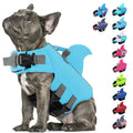 SUNFURA Dog Life Jacket Shark Life Vest for Dogs, Adjustable Swmming Vest with High Buoyancy, Safety Lifesaver with Rescue Handle for French Bulldog Small Medium Breeds, Blue S