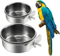 2Pcs Stainless Steel Bird Feeding Bowls, Parrot Food Water Feeder Cage Cup Holder Dia 3.93",4.72"