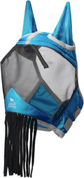 Harrison Howard CareMaster Horse Fly Mask with Ears and Nose Fringe Fly Protector Defender Mask Sky Blue Full Size