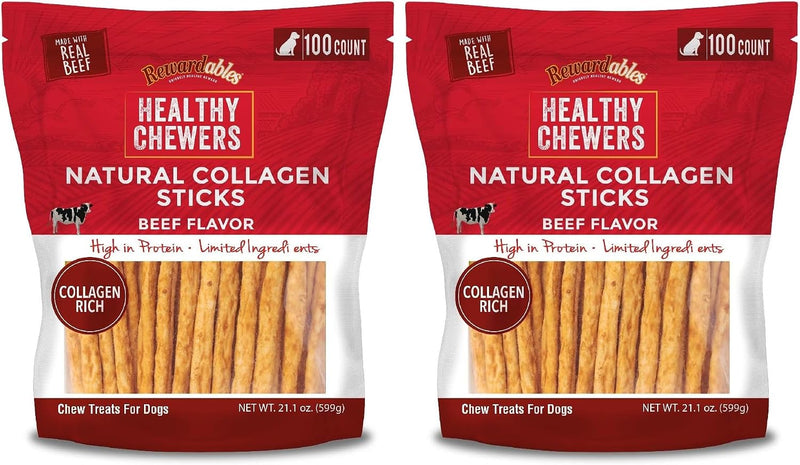 Rewardables, Healthy Chewers, Natural Collagen and Beef Sticks for Dogs, High Protein and Limited Ingredient Dog Chews, 
