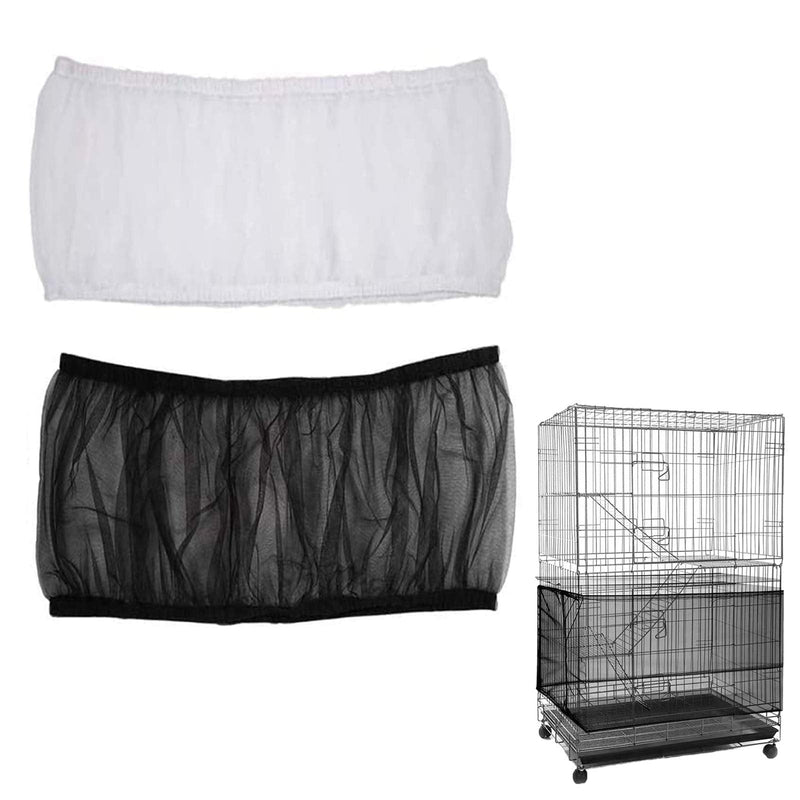 ISMARTEN Bird Cage Seed Catcher (2 Pack), Airy Gauze Bird Cage Cover Seeds Guard Dust-Proof Universal Birdcage Accessories Mesh Net Cover (Black + White, L)
