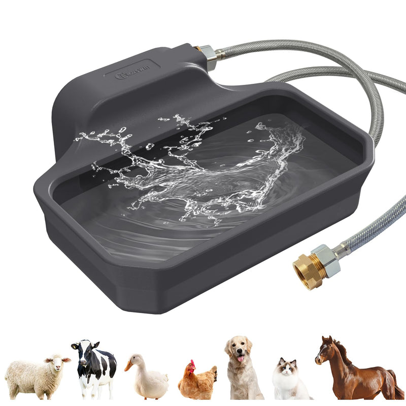 FICUSWIN 135OZ Automatic Water Dispenser for Large Dogs Patented Outdoor Dog Water Bowl Dispenser Automatic Dog Feeder Fit 3/4'' GHT Faucet Dog Waterer Include Water Hose Extra-Large Drinking Area