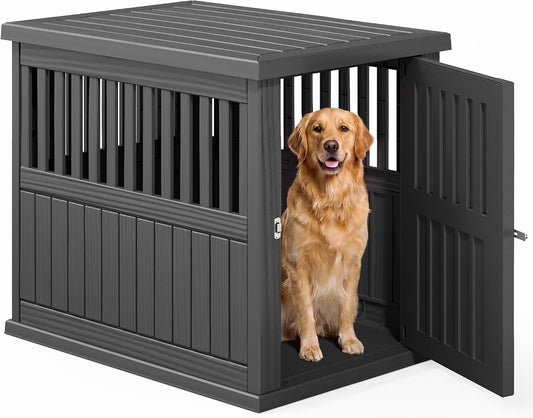 Fancyango Heavy Duty Dog Crate Furniture Lockable Indoor Outdoor Kennel & End Table for Small/Large Dogs Decorative Plas