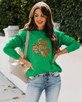 FAYALEQ St Patrick's Day Sweatshirt Women Shamrock Sequin Pullover Clover Hoodie Holiday Long Sleeve Tops