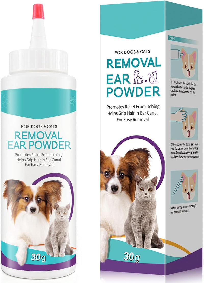 Dog Ear Cleaner, Upgraded Dogs & Cats Ear Powder for Easy Hair Removal, Pets Ear Infection Relief, Soothes Itchy Ears & 