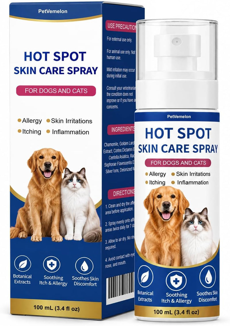 Hot Spot & Itch Relief Spray for Dogs & Cats for Scratching, Itchy Skin and Paw Licking