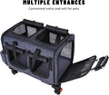 Cat Carrier for 2 Cats,Cat Carrier with Wheels for Cats and Dogs, Foldable Double Pet Carrier, Rolling Dog Carrier with Detachable Wheels and Telescopic Handle,2 Front Zippered Compartments Gray