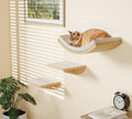 Cat Wall Shelf with Curved Hammock Bed, Wall Mounted Cat Perch with Beige Soft Foam Cushion, Floating Wall Furniture for Climbing, Sleeping & Lounging