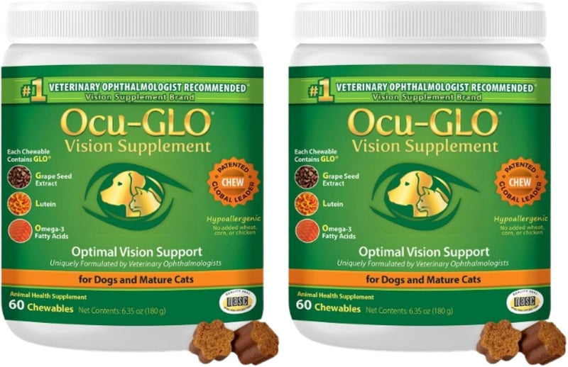 Ocu-GLO Cat & Dog Supplement for Eye Support - Chewable Vision Vitamins Supplements for Large and Small Pets Care with L