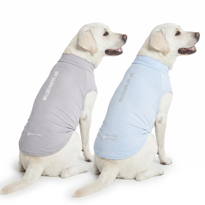 Spark Paws Sunblock Dog T-Shirt, SPF30 Protection, Lightweight Breathable Quick Dry for Dogs with Sensitive Skin - Blue & Grey (Set of 2) - 3XL