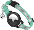 Reflective AirTag Cat Collar, Integrated Cat Tracker Collar with Air Tag Holder and Bell, Safety Elastic Band Cat GPS Collars for Girl Boy Cats, Kittens and Puppies (Green,S)