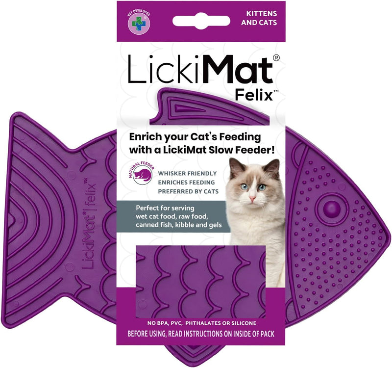 LickiMat Felix, Fish-Shaped Cat Slow Feeders Lick Mat, Boredom Reducer; Perfect for Food, Treats, Yogurt, or Peanut Butt