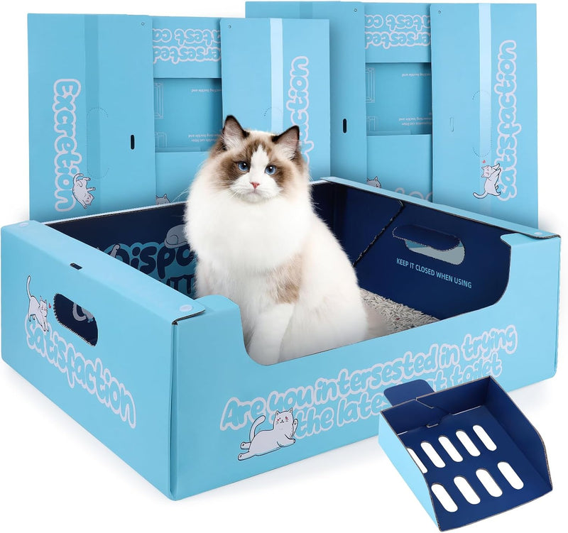 3 Pack Disposable Cat Litter Boxes, 17.1 x 13.2 x 5.7 in, Waterproof