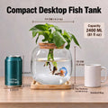 Betta Fish Bowl Glass Small Fish Tank with Bamboo Stand, Plant Propagation Station Hydroponic Terrarium with Lid beta Fi