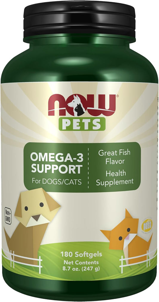 NOW Pet Health, Omega 3 Supplement, For Cats & Dogs, 180 Softgels