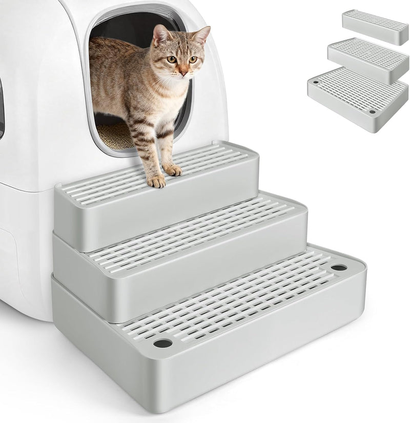 Extra Large 3 Steps Litter Box Ramp, Adjustable Cat Litter Box Step with Filter Function, Easy to Clean Cat Litter Stair