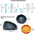 Bearded Dragon Tank Accessories Kit – 10pcs Reptile Water Food Bowl, Feeding Tongs with Rubber Tip, Grooming & Cleaning 