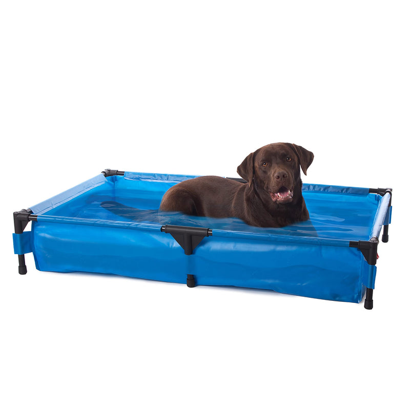 K&H Pet Products Portable Dog Pool & Pet Bath for Dogs and Puppies, Swimming Pool for Large Pets, Heavy Duty Liner with Metal Frame, Easy Drain Plug, Foldable - Extra-Large 50 X 32 X 9in Chill Blue