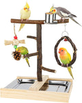 Natural Wood Bird Play Stand, Parrot Perch Playground with Feeder Cup