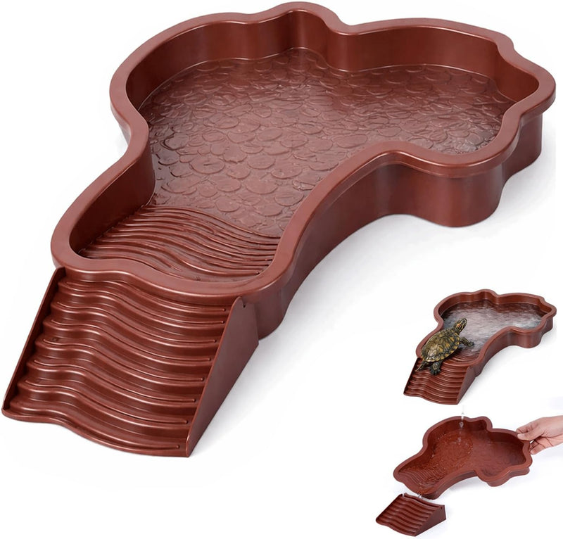 Reptile Bathing Pool with Ramp, Tortoise Water Dish & Reptile Food Dish Box
