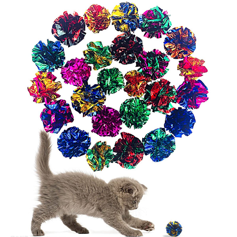 PET SHOW 20 Pcs Cat Crinkle Toy Ball 2.5inch Mylar Cat Pounce Chase Toys Colorful Paper Ball Chase Training Activity for Cats Kittens