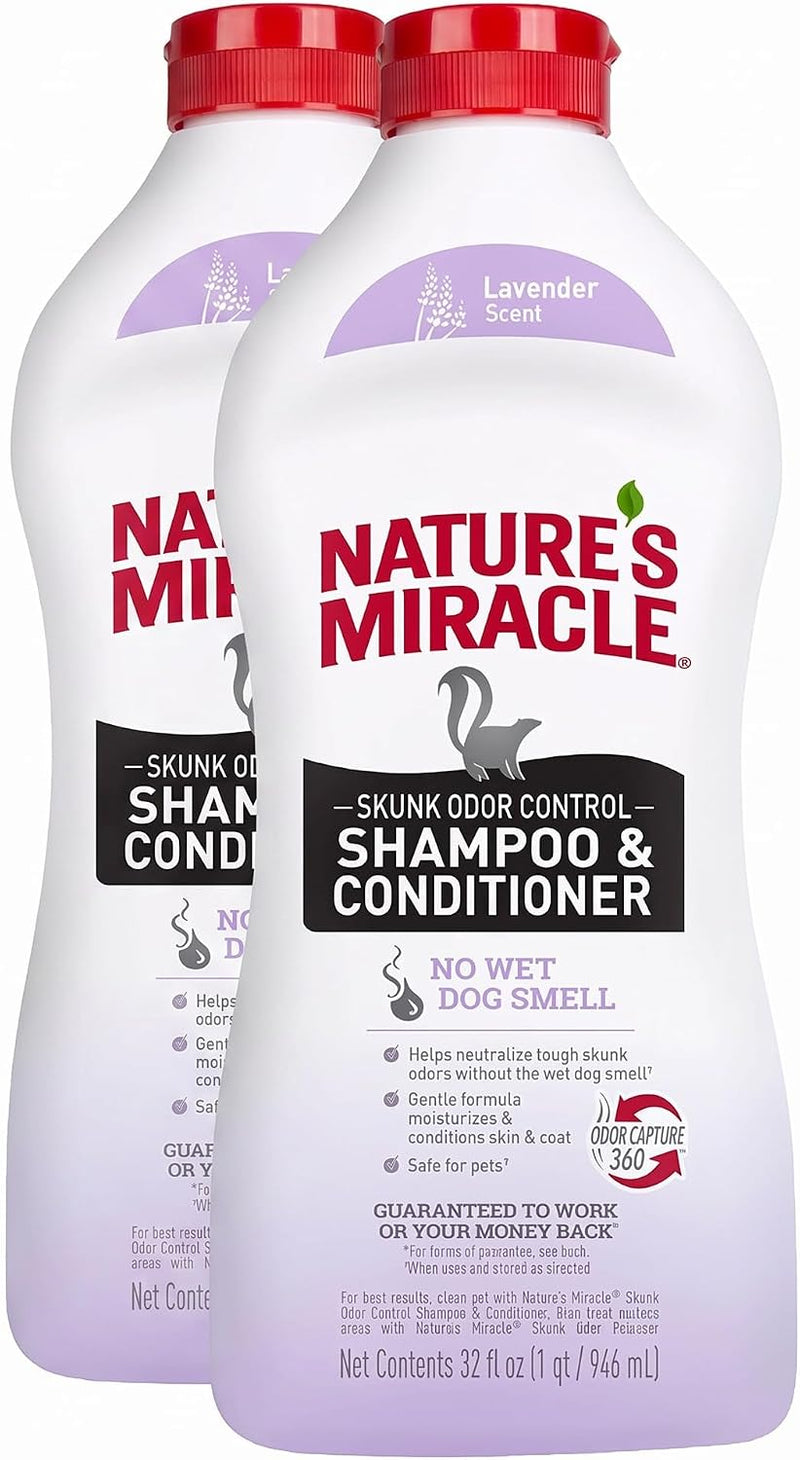 Nature's Miracle Skunk Odor Control Shampoo & Conditioner Lavender Scent 32 Ounces, Odor Control Formula (Pack of 2)