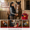 Horse Grooming Kit, 15-Piece Horse Brush Set with Red Tote Bag, Long Shedding Blade, Hoof Pick, Curry Comb, Sweat Scrape