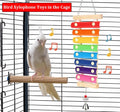 Large Parrot Suspensible Xylophone Toy, Multicolored Natural Wooden Bird Chewing Toys with Grinding Stone for Large, Med
