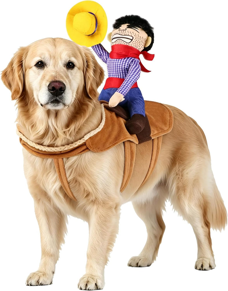 Dog Halloween Costumes, Funny Dog Cowboy Rider Costume, Adjustable Pet Halloween Cosplay Costume for Small Medium Large 