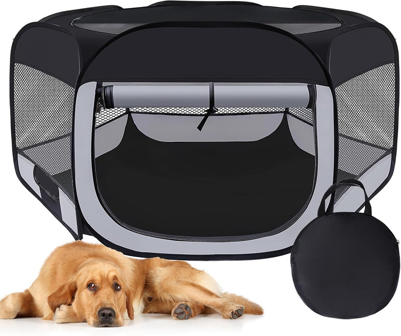 Dog Play Pen Indoors,Puppy Pen,Cat Playpen for Indoor Cats Enclosed(Grey,L)