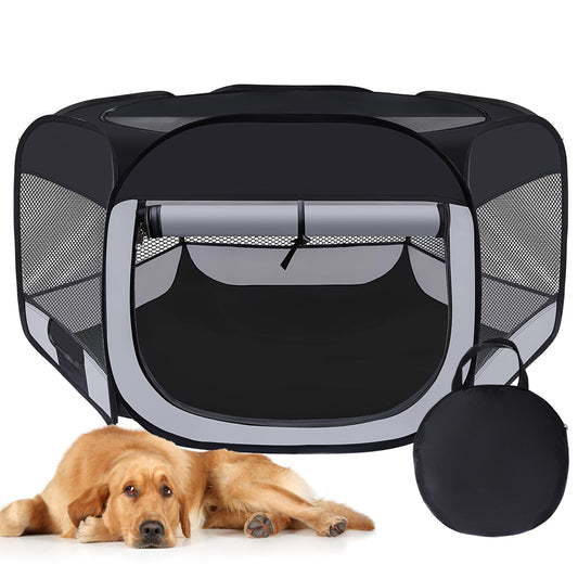 Dog Cat Playpen,Portable Pet Puppy Playpen,Rabbit Puppy Dog Play Pen for Indoors,Dogs Tent for Indoor Cats,Kitten Playpen,Collapsible Small Cats Crate Cage for Small Dogs with Carrying Case(Grey, L)