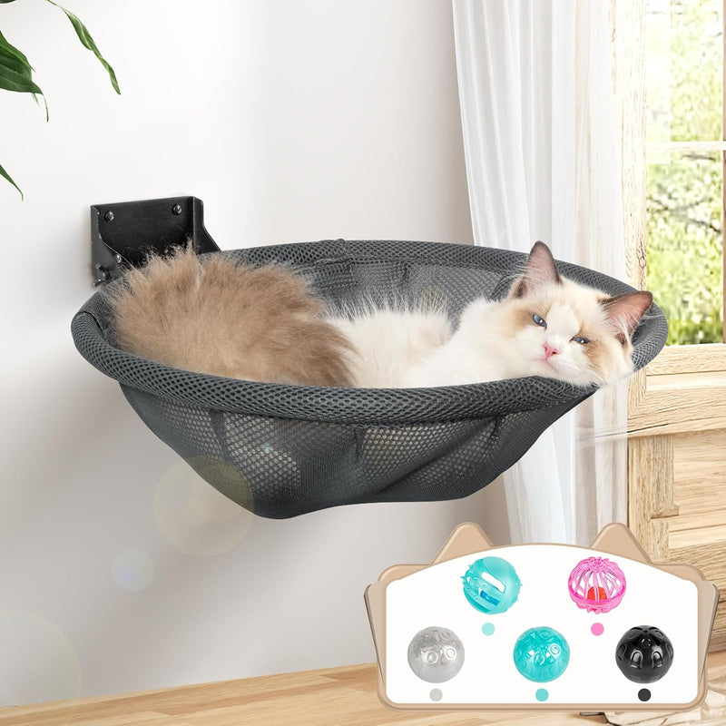 JUNSPOW Cat Hammock Wall Mounted, Foldable & Stable Cat Beds- Breathable Cat Wall Shelves for Sleeping, Playing, Climbin