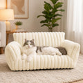 Pesonlook Cream White Plush Pet Sofa Bed for Cats and Small Dogs, 24 x 18 x 10 in Luxury Ribbed Cat Couch with Raised Back and Armrests, Soft Cozy Indoor Pet Bed for Kittens, Puppies and Small Pets
