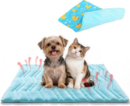 Dog Cooling Mat, Upgraded Two Sided Cooling Pad for Dogs Cats Puppy, Soft Pet Sleeping Blanket Keep Cool in Summer with Cute Duck Pattern, Washable Waterproof f