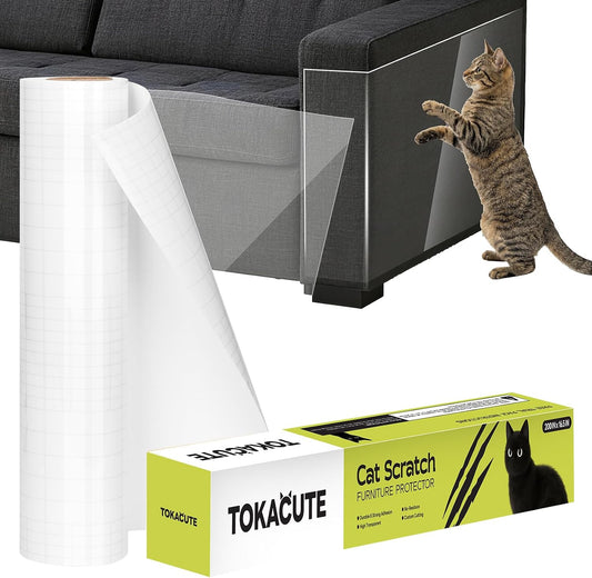 TOKACUTE 200" x 16.5" Anti Cat Scratch Furniture Protector, Single-Sided Sticky Couch Protector from Cats Claws, Couch Corner Guard Under Pet Claws, Thicken Viny Flexible Scratch Deterrent Tape