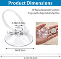 10 Pack Suction Cups with 10 Adjustable Zip Ties for Aquarium Fish Tank Binding Moss Shrimp Dodging Nest
