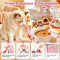 AZY 3-Piece Slow Feeder Cat Bowl Set, Silicone Cat Lick Mat, Cat Treat Dispenser & Food Spoon for Wet Food, Slow Eating & Daily Cat Enrichment (Pink)