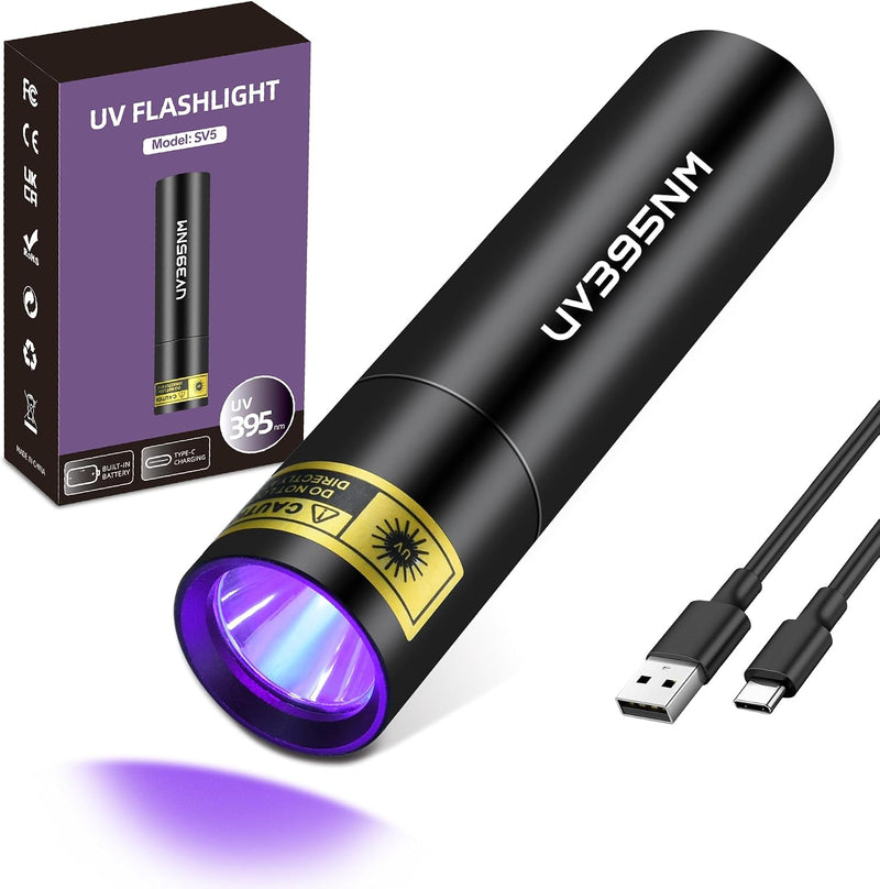 UV Flashlight Black Lights Wood’s Lamp Powerful Mini Portable, LED 395nm USB Rechargeable Ultraviolet Blacklight Flashli