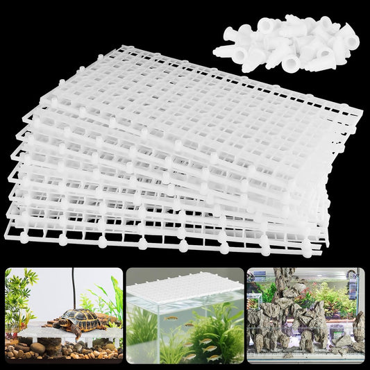 12pcs Aquarium Fish Tank Divider Filter Bottom with Bracket, Plastic Egg Crate Grid (11.6X5.7inch) for Fish Tank Separat