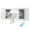All Season Cat Door for Window with Screen Mesh & Clear Acrylic Panel,32"-36" Adjustable Width,Magnetic Closure Weatherproof Window Pet Door,Aluminum Frame Window Cat Door Insert for Sliding Windows