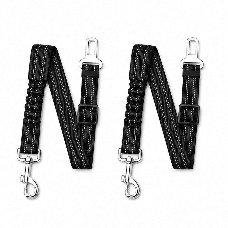 Dog Seat Belt 2Pcs, Retractable Pet Car Harness, Adjustable Dog SeatBelts for Vehicle, Nylon Pet Safety with Elastic Bungee (Black)